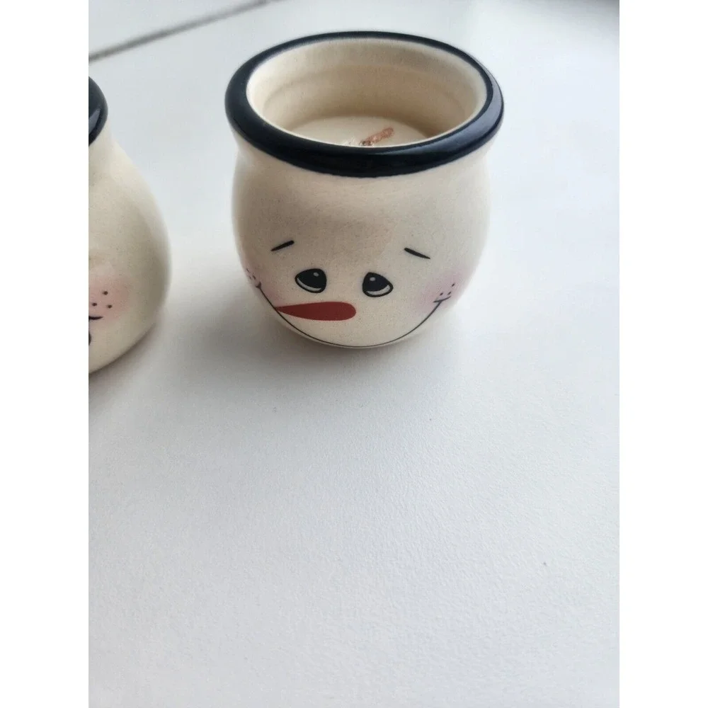 Set of 4 Snowman Mini Jar Candles Ceramic Painted Christmas‎ Holiday Winter